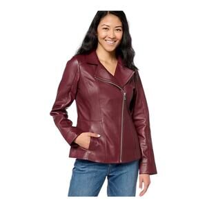 NEW Studio D&Co Moto Lambskin Leather Jacket M Maroon Full Zip Biker Outdoor